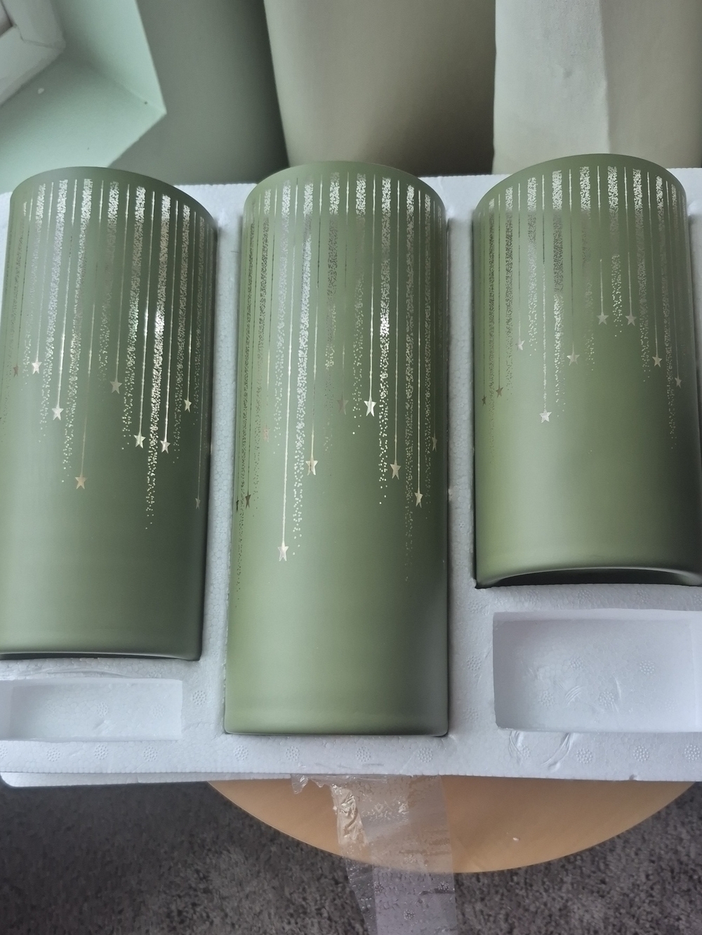 Olive Green Metallic Starburst Candle Holders - Set of 3